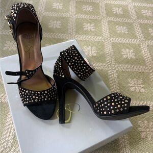 Jessica Simpson Black Studded Ankle-Strap Heels
